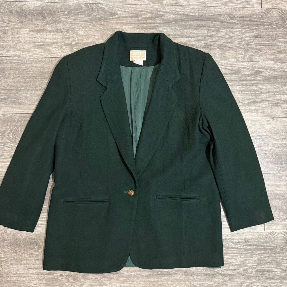 Pendleton Vintage Women Blazer Size 16 Forest Green 100% Virgin Wool Made in USA